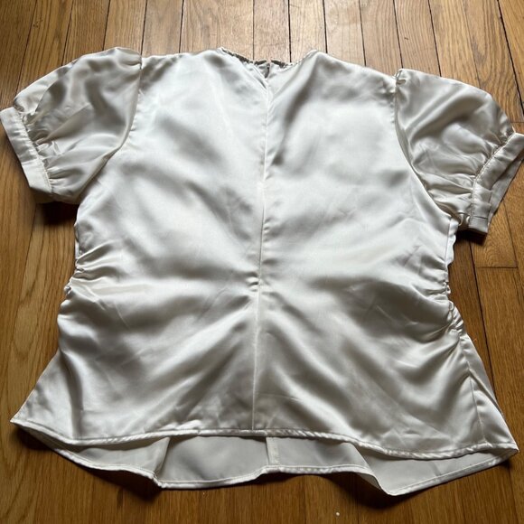 Asos Size 10 Ivory Satin Pleated Ruched Detail Short Puff Sleeve Blouse Top NWT - Picture 7 of 15